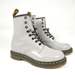 Dr. Martens Glossy 1460 Combat Boots Womens 6 Grey 8-Eye Biker Punk